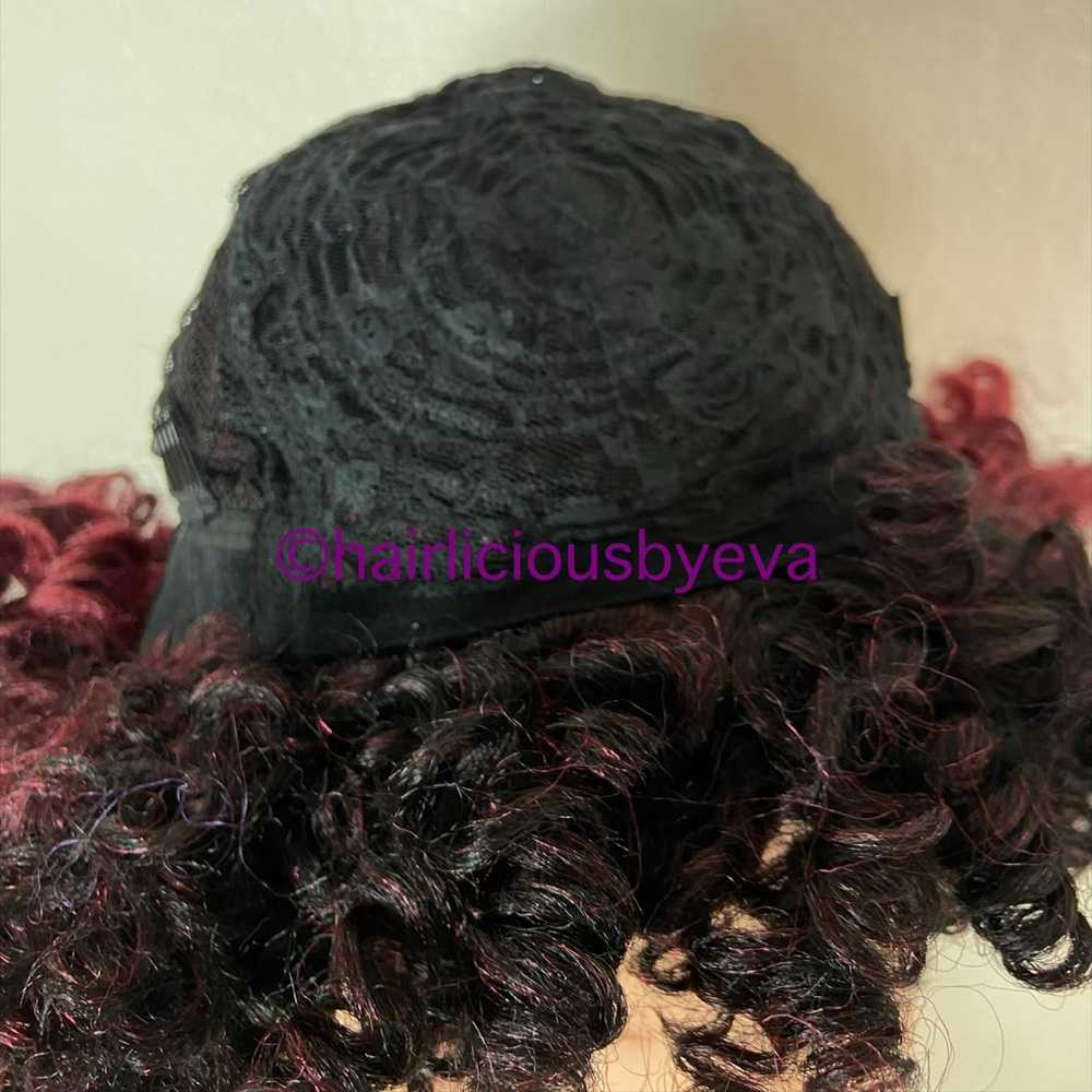 Short Curly afro wig red  burgundy black ombré - Picture 9 of 9